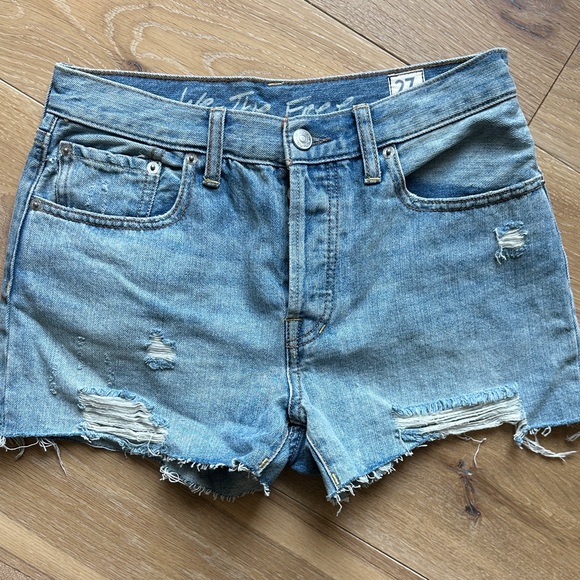 Free People Light Blue Distressed Denim Now or Never Women's Shorts 27 - Picture 2 of 5